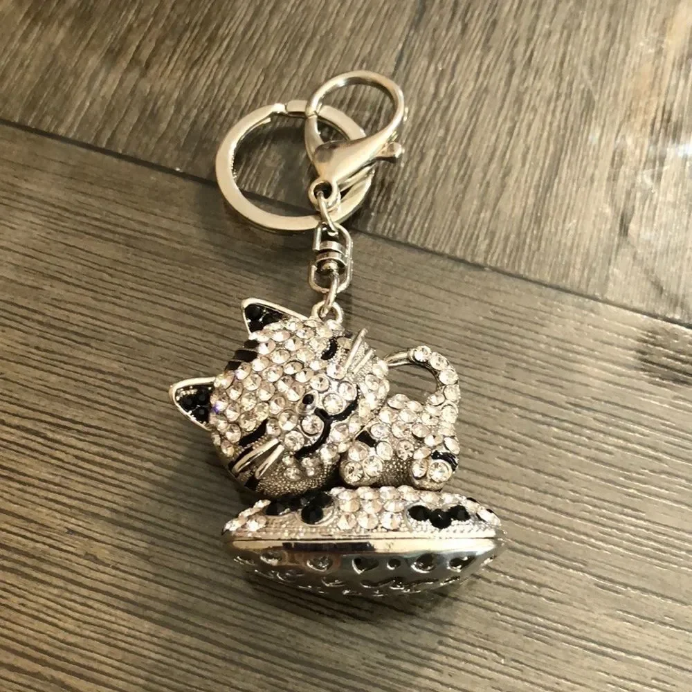 TINKSKY Rhinestone Kitty Cat Key Chain / Bag Charm